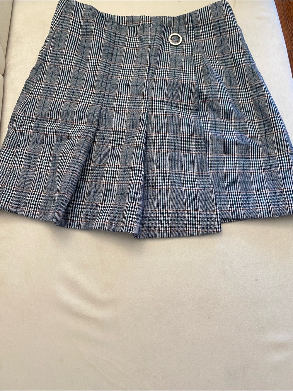 Plaid Pleated Mini Skirt in Gray and Black